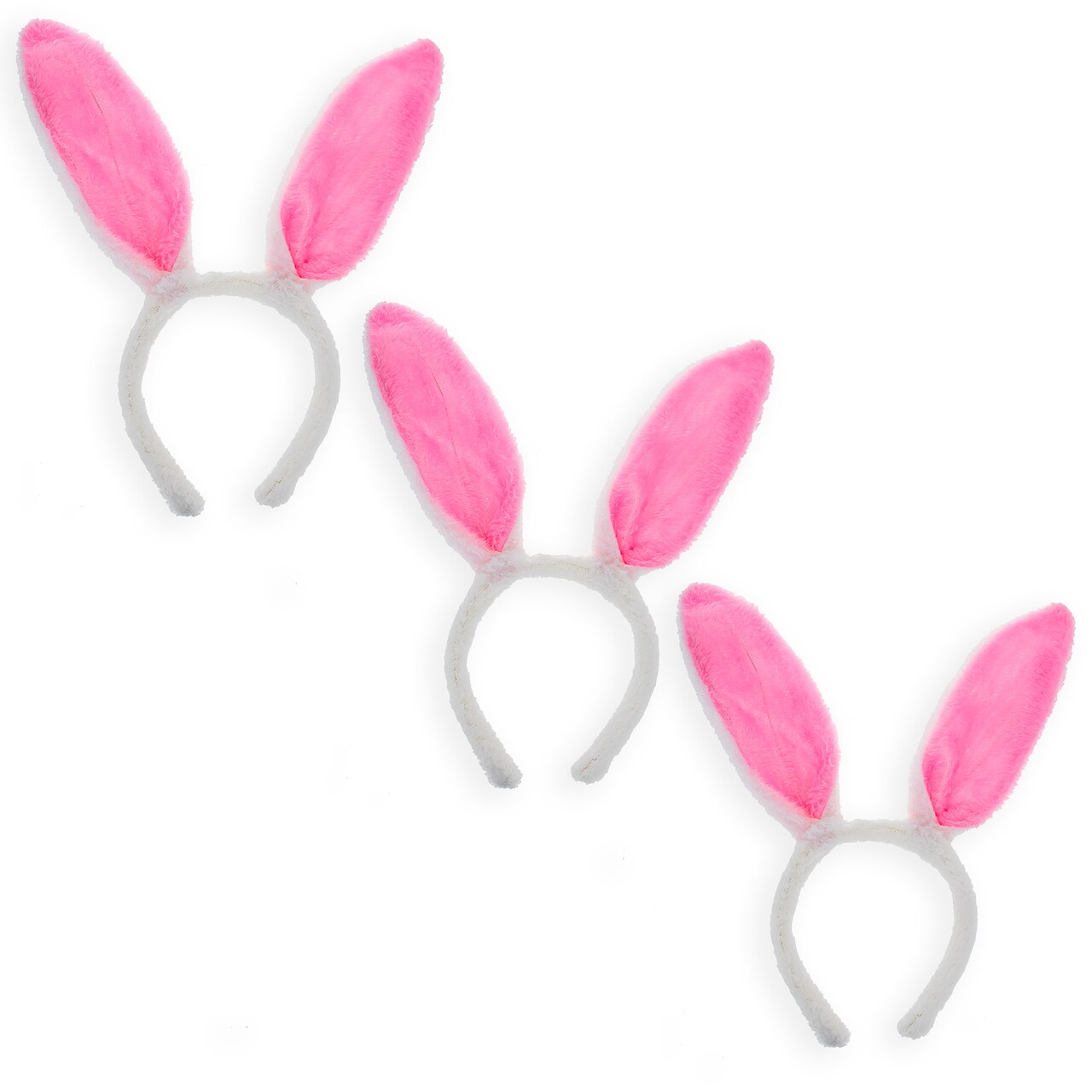 Set of 3 Costume Bunny Ear Headbands in Bright Pink, Each 11.7 Inches
